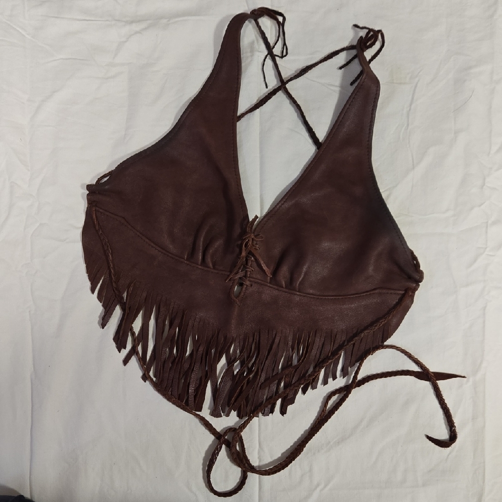 Leather Fringe Halter Top